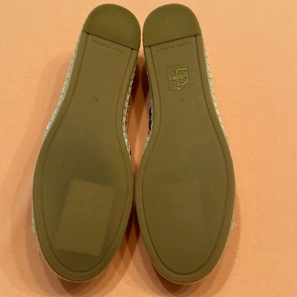 New Tory Burch Hopewell Napa Leather Color Block Espadrille Flat size 8.5.